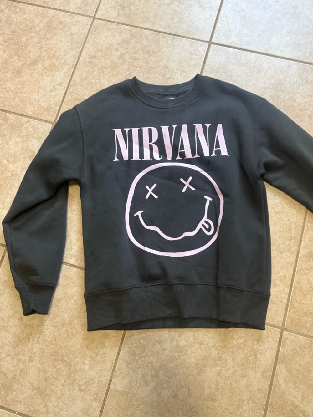 Zara Black Crewneck Sweatshirt with Pink Nirvana Graphic